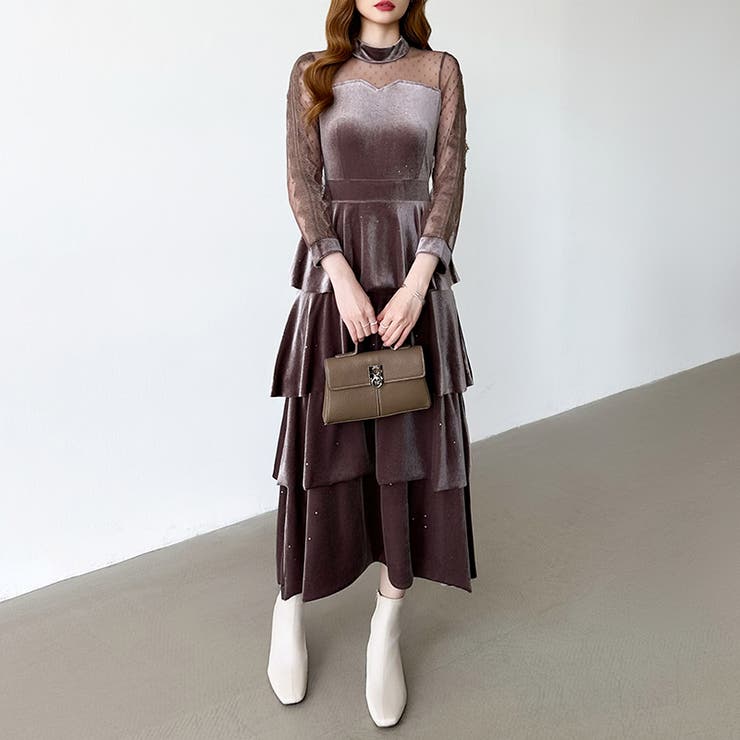 ティアードベロアワンピース パーティードレス 結婚式 | COCOMOMO | 詳細画像31 