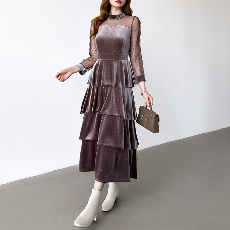 ティアードベロアワンピース パーティードレス 結婚式 | COCOMOMO | 詳細画像33 