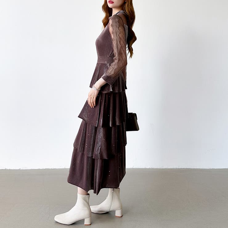 ティアードベロアワンピース パーティードレス 結婚式 | COCOMOMO | 詳細画像34 