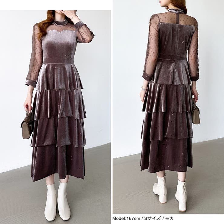ティアードベロアワンピース パーティードレス 結婚式 | COCOMOMO | 詳細画像38 