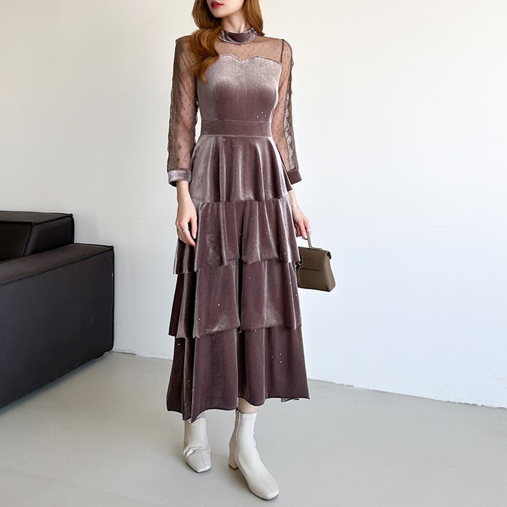 ティアードベロアワンピース パーティードレス 結婚式 | COCOMOMO | 詳細画像41 