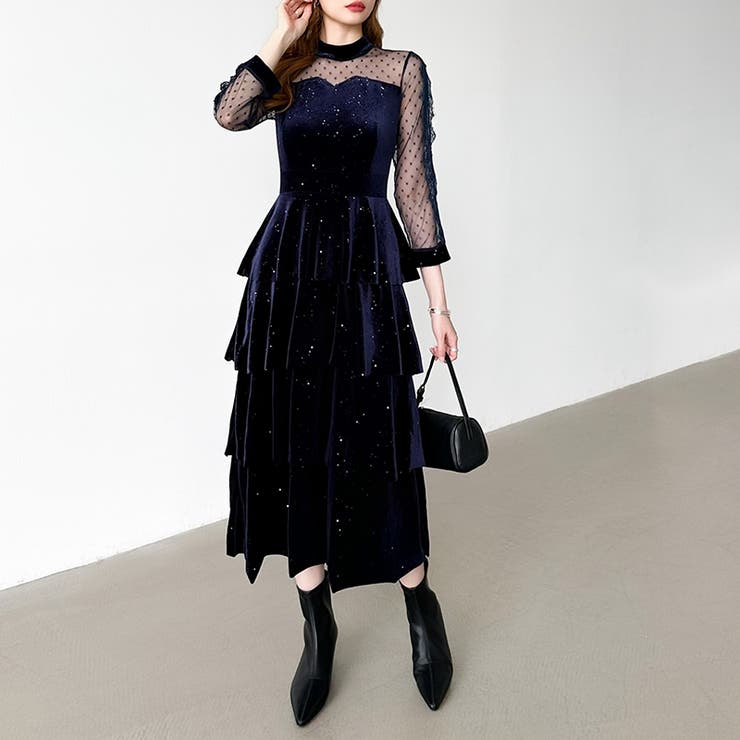 ティアードベロアワンピース パーティードレス 結婚式 | COCOMOMO | 詳細画像42 