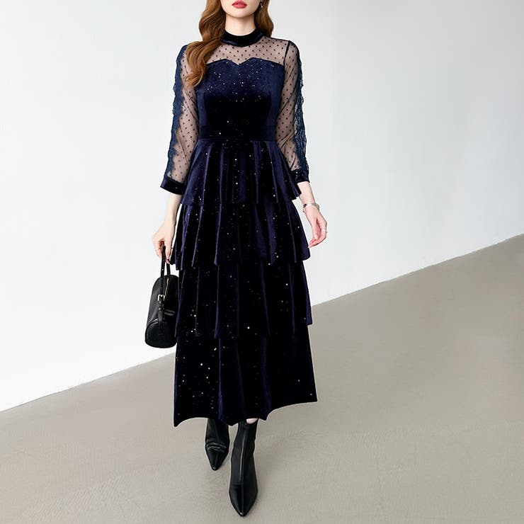 ティアードベロアワンピース パーティードレス 結婚式 | COCOMOMO | 詳細画像43 