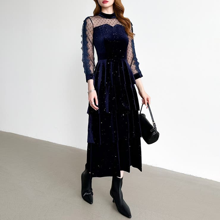 ティアードベロアワンピース パーティードレス 結婚式 | COCOMOMO | 詳細画像44 