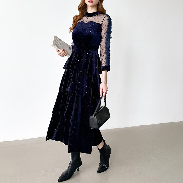 ティアードベロアワンピース パーティードレス 結婚式 | COCOMOMO | 詳細画像45 