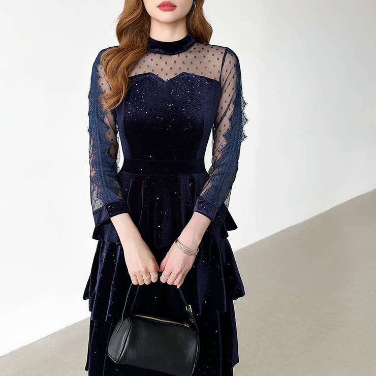 ティアードベロアワンピース パーティードレス 結婚式 | COCOMOMO | 詳細画像47 