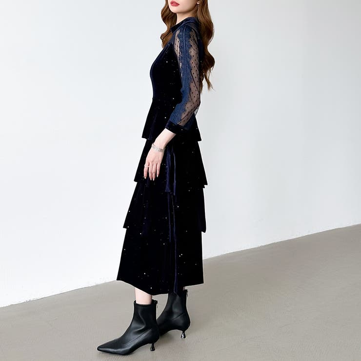 ティアードベロアワンピース パーティードレス 結婚式 | COCOMOMO | 詳細画像48 