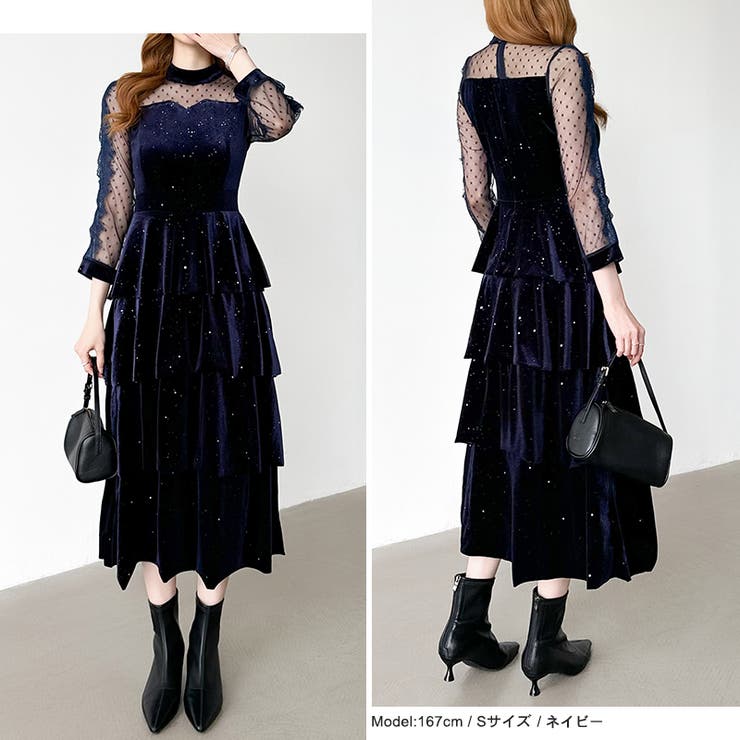 ティアードベロアワンピース パーティードレス 結婚式 | COCOMOMO | 詳細画像49 