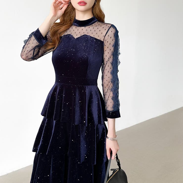 ティアードベロアワンピース パーティードレス 結婚式 | COCOMOMO | 詳細画像50 