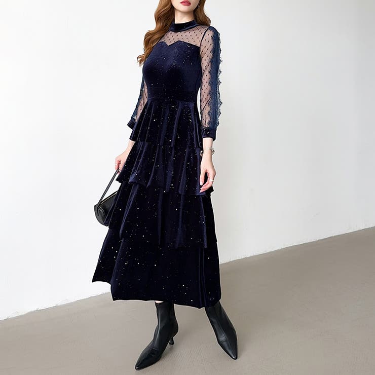 ティアードベロアワンピース パーティードレス 結婚式 | COCOMOMO | 詳細画像51 