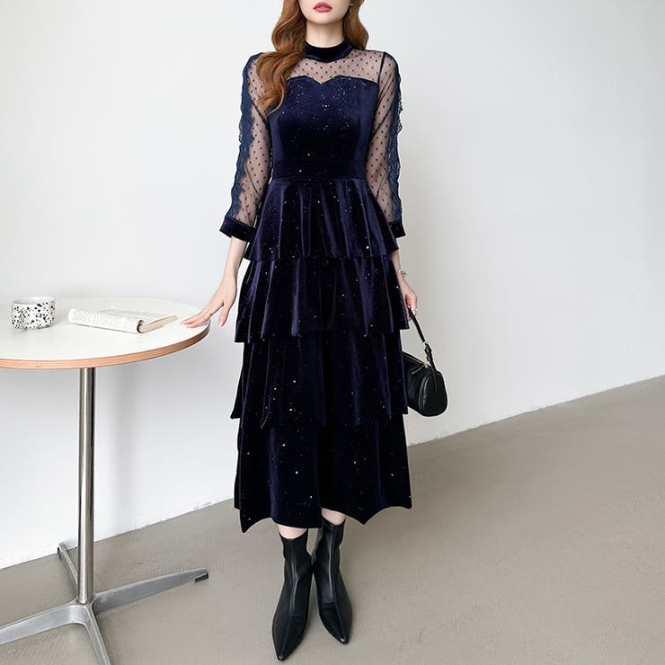 ティアードベロアワンピース パーティードレス 結婚式 | COCOMOMO | 詳細画像52 