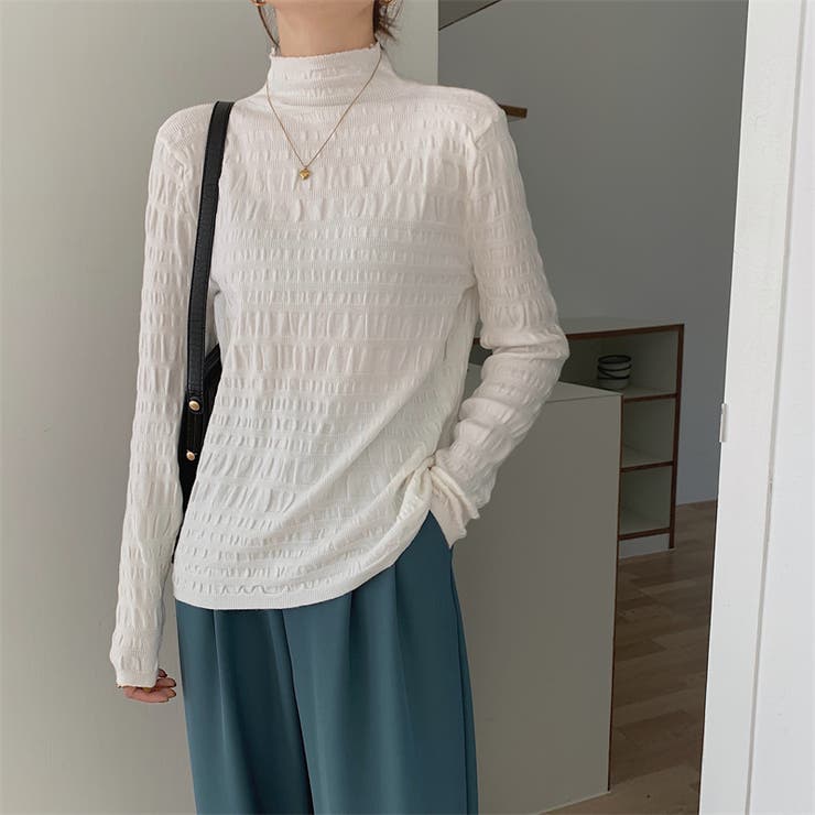 ギャザーニット ハイネック シャーリングニット | COCOMOMO | 詳細画像10 