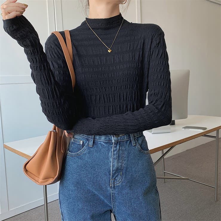 ギャザーニット ハイネック シャーリングニット | COCOMOMO | 詳細画像15 