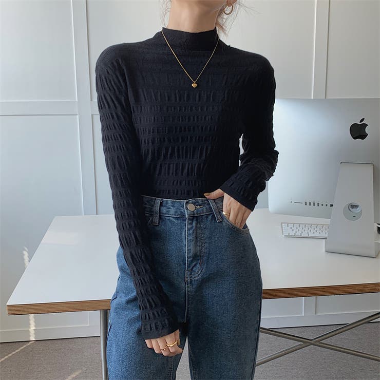 ギャザーニット ハイネック シャーリングニット | COCOMOMO | 詳細画像16 