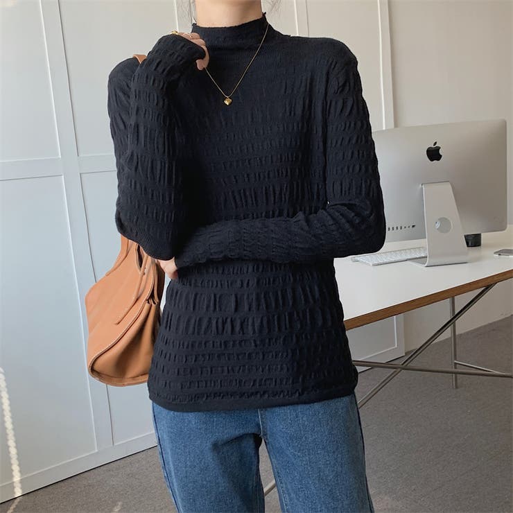 ギャザーニット ハイネック シャーリングニット | COCOMOMO | 詳細画像18 