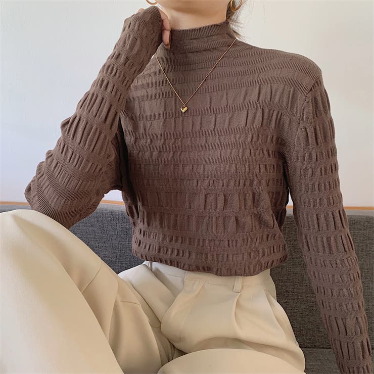 ギャザーニット ハイネック シャーリングニット | COCOMOMO | 詳細画像21 