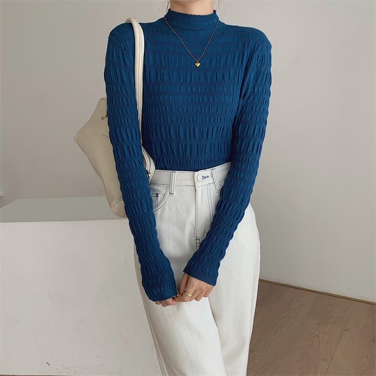 ギャザーニット ハイネック シャーリングニット | COCOMOMO | 詳細画像4 