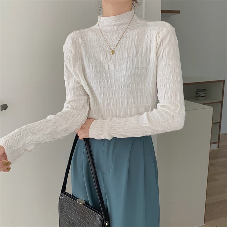 ギャザーニット ハイネック シャーリングニット | COCOMOMO | 詳細画像9 