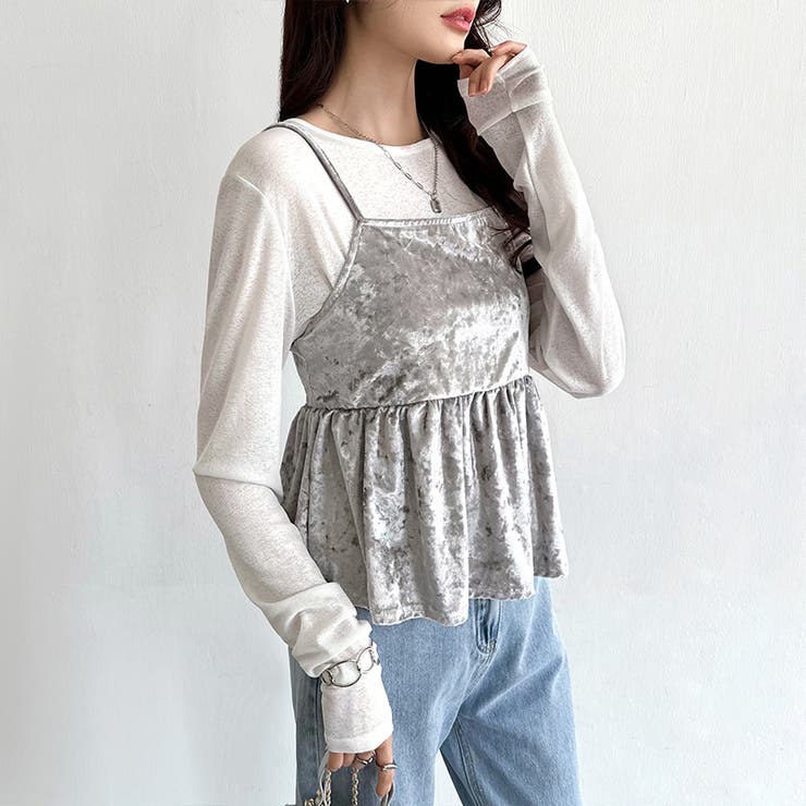 ベロアキャミソール ペプラムビスチェ バックリボン[品番：COCW0006264