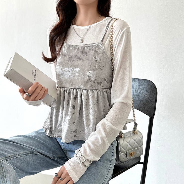 ベロアキャミソール ペプラムビスチェ バックリボン[品番