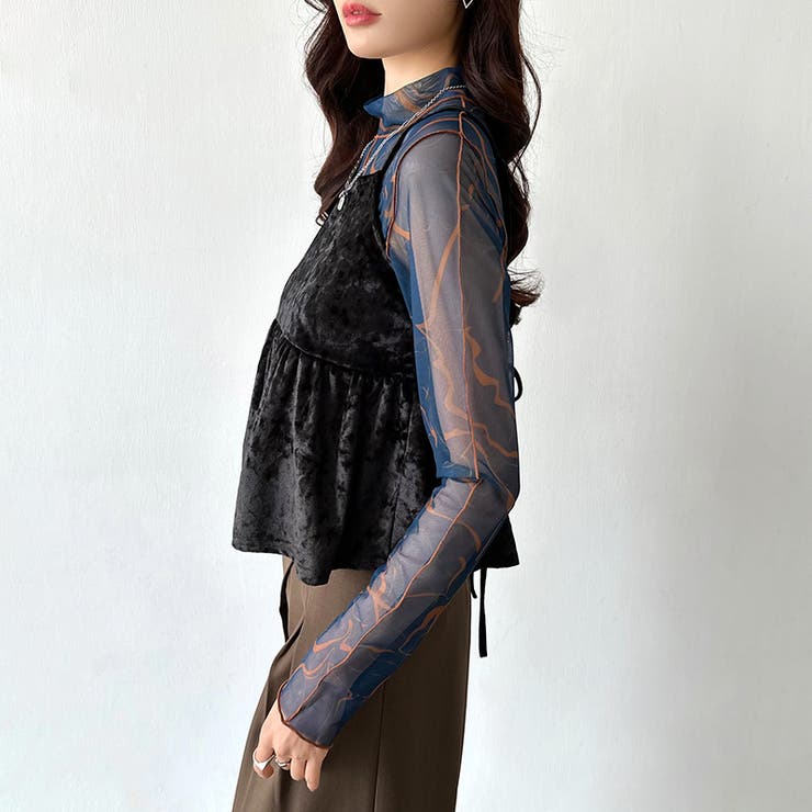 ベロアキャミソール ペプラムビスチェ バックリボン[品番