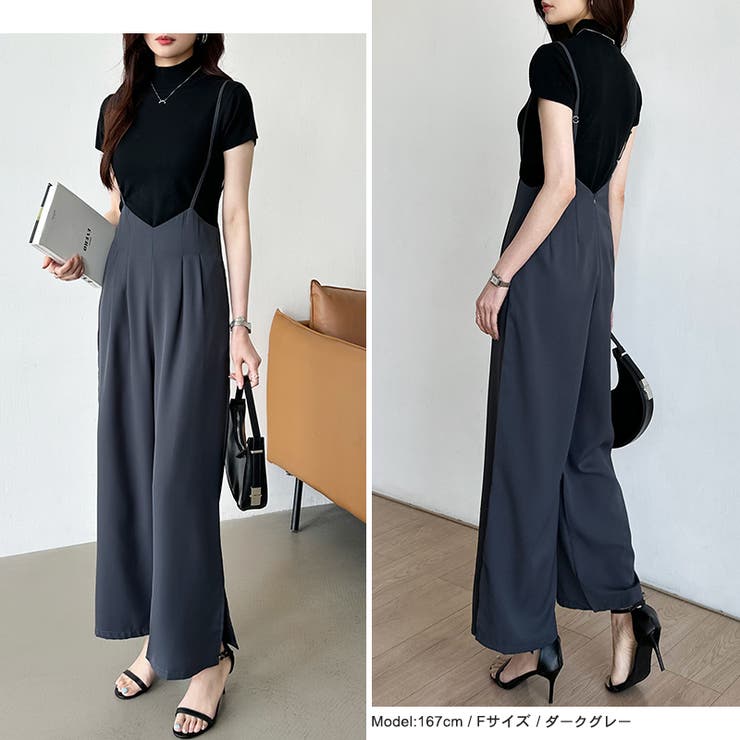 サロペットパンツ サイドスリット ワイドパンツ | COCOMOMO | 詳細画像10 