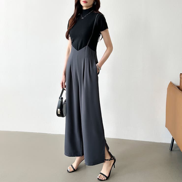 サロペットパンツ サイドスリット ワイドパンツ | COCOMOMO | 詳細画像12 