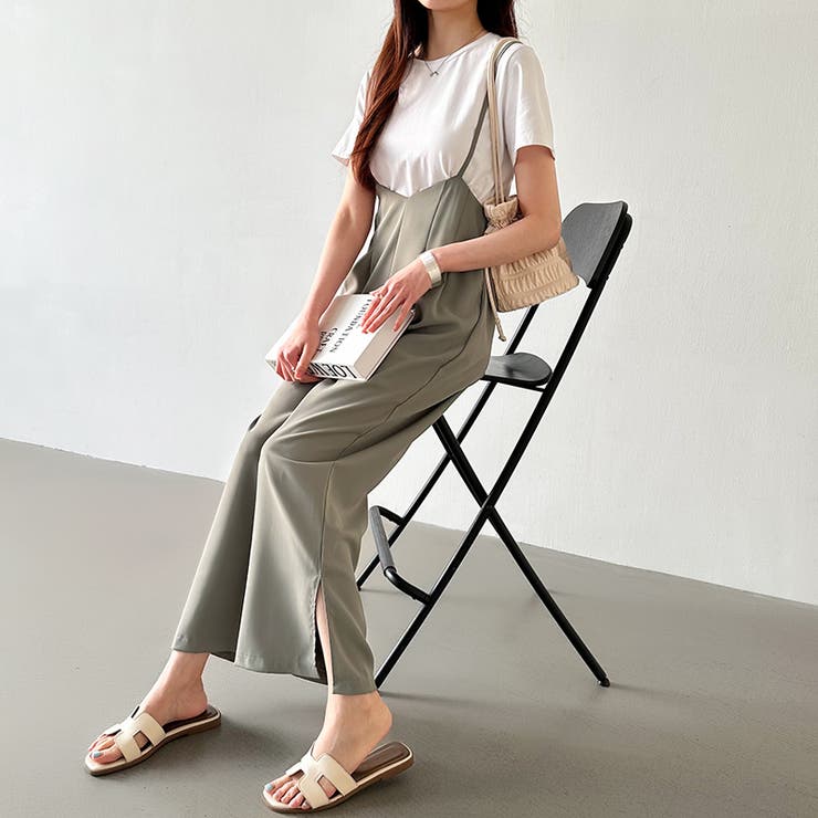 サロペットパンツ サイドスリット ワイドパンツ | COCOMOMO | 詳細画像18 