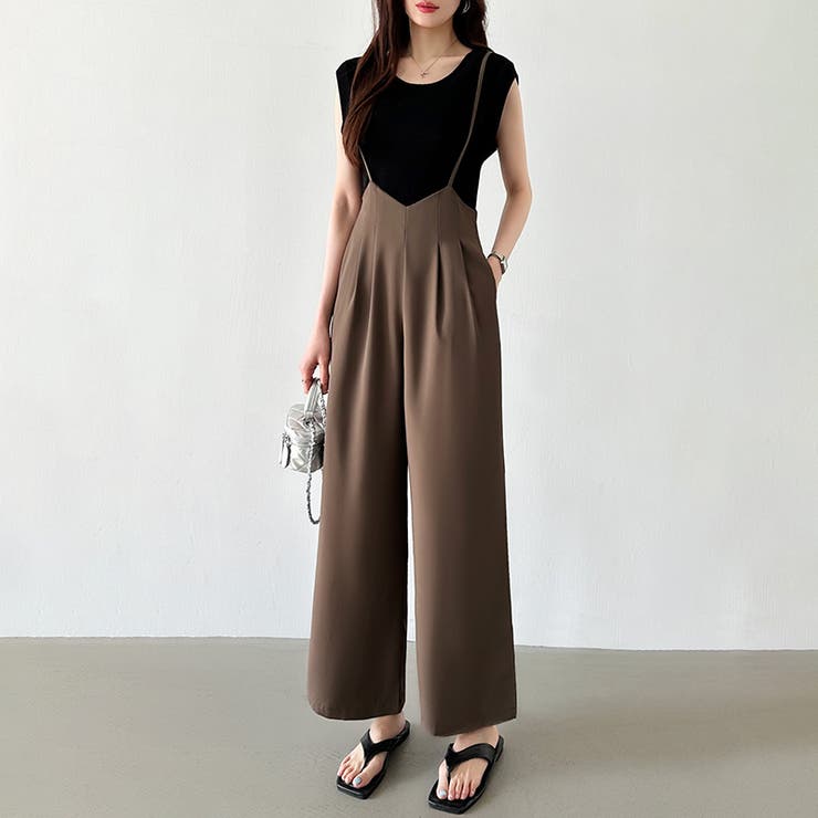 サロペットパンツ サイドスリット ワイドパンツ | COCOMOMO | 詳細画像2 