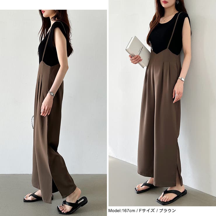 サロペットパンツ サイドスリット ワイドパンツ | COCOMOMO | 詳細画像4 