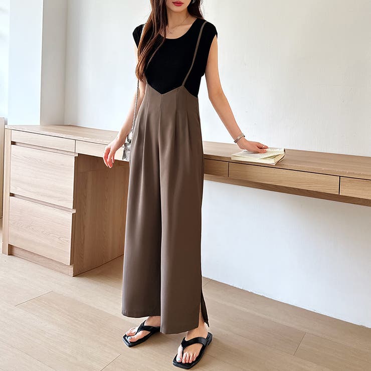 サロペットパンツ サイドスリット ワイドパンツ | COCOMOMO | 詳細画像5 