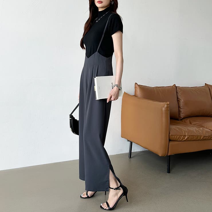 サロペットパンツ サイドスリット ワイドパンツ | COCOMOMO | 詳細画像8 