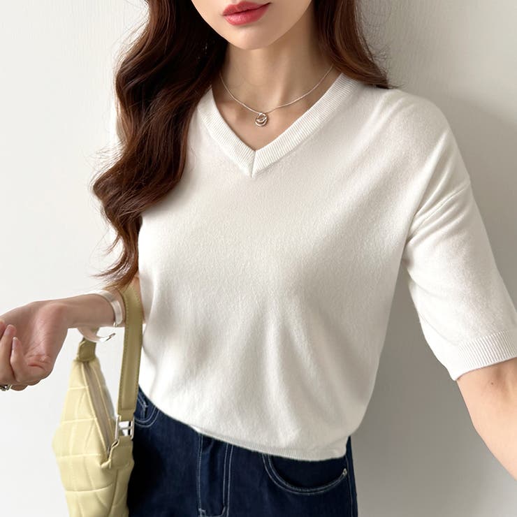 vネックニット 半袖ニット オフィスカジュアル | COCOMOMO | 詳細画像12 