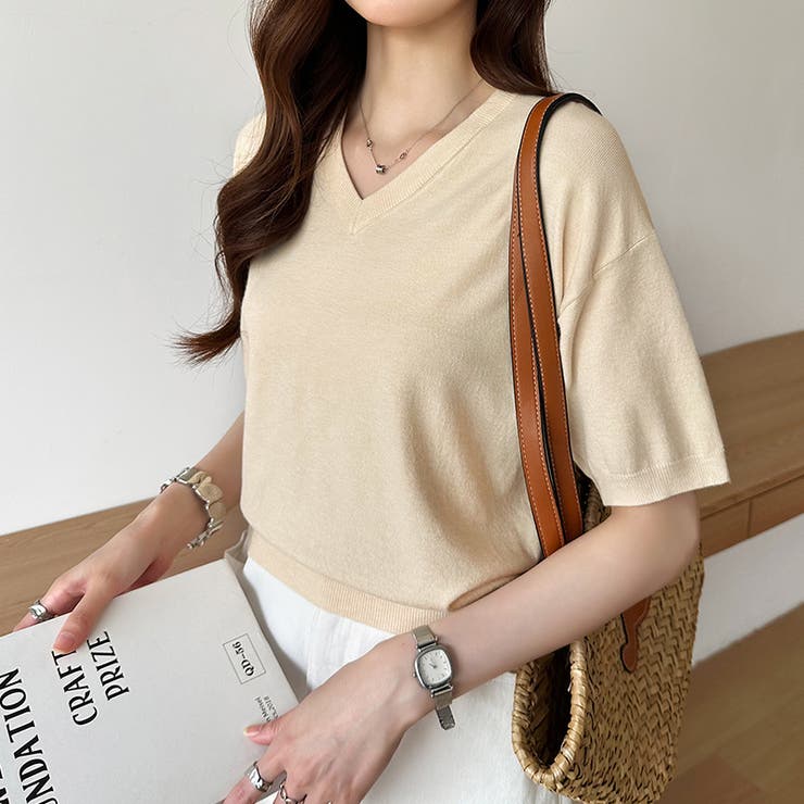 vネックニット 半袖ニット オフィスカジュアル | COCOMOMO | 詳細画像22 