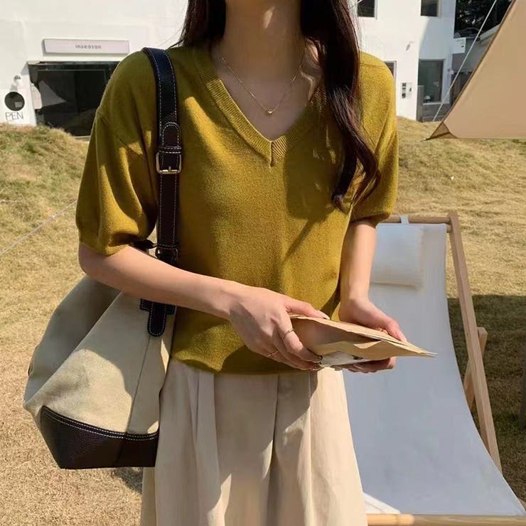 vネックニット 半袖ニット オフィスカジュアル | COCOMOMO | 詳細画像25 