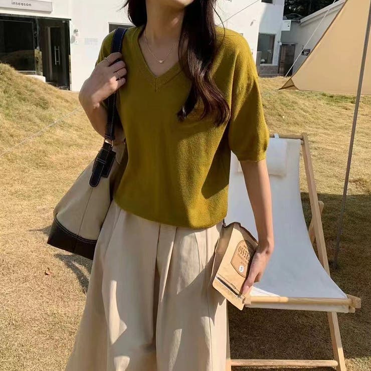 vネックニット 半袖ニット オフィスカジュアル | COCOMOMO | 詳細画像29 