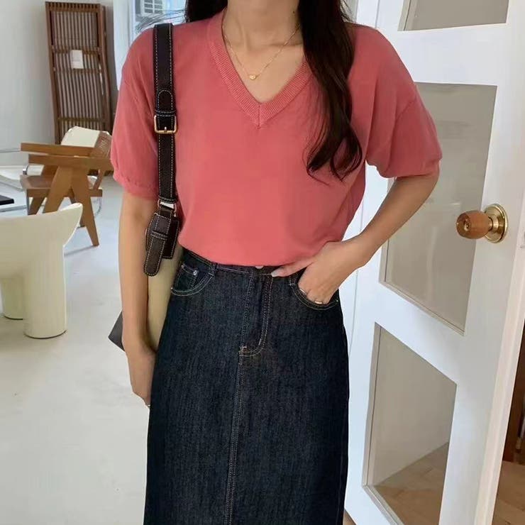 vネックニット 半袖ニット オフィスカジュアル | COCOMOMO | 詳細画像31 