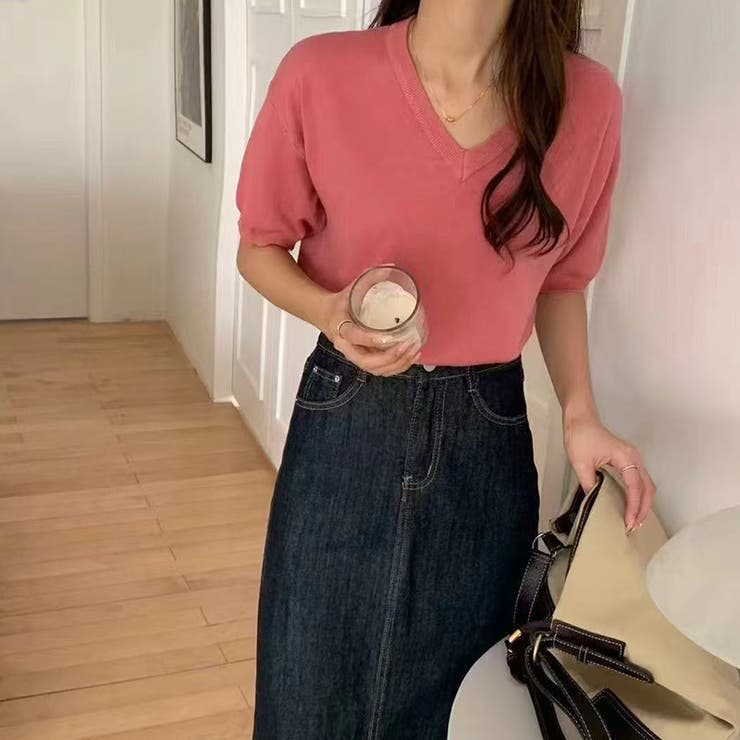 vネックニット 半袖ニット オフィスカジュアル | COCOMOMO | 詳細画像33 