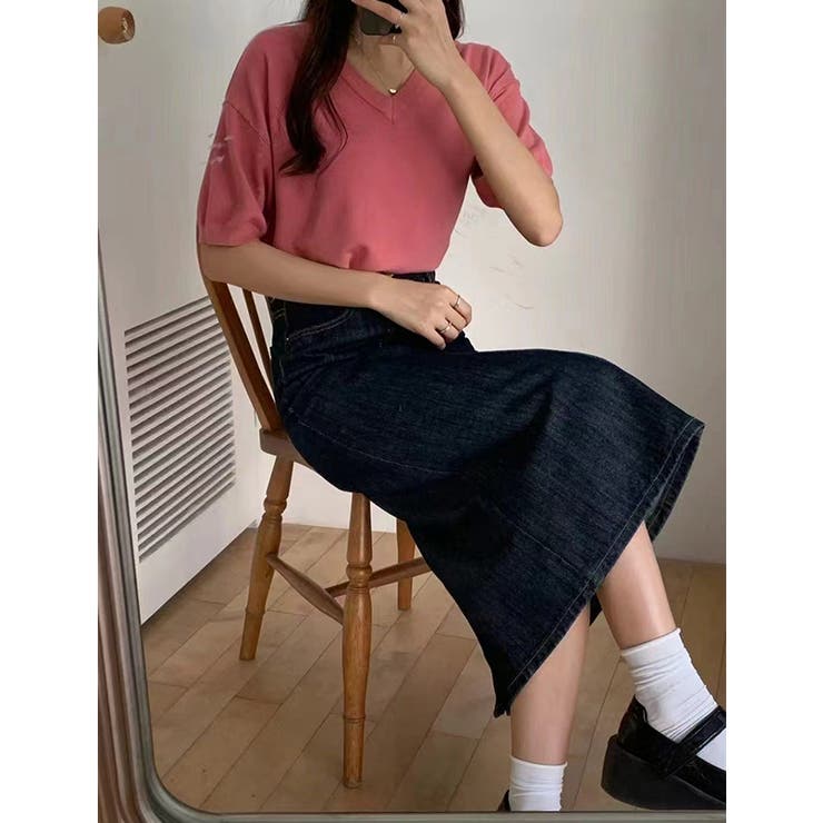 vネックニット 半袖ニット オフィスカジュアル | COCOMOMO | 詳細画像35 