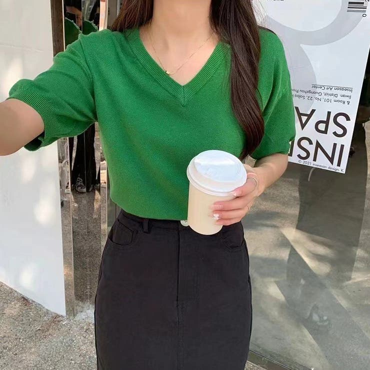 vネックニット 半袖ニット オフィスカジュアル | COCOMOMO | 詳細画像37 