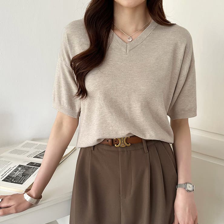 vネックニット 半袖ニット オフィスカジュアル | COCOMOMO | 詳細画像7 