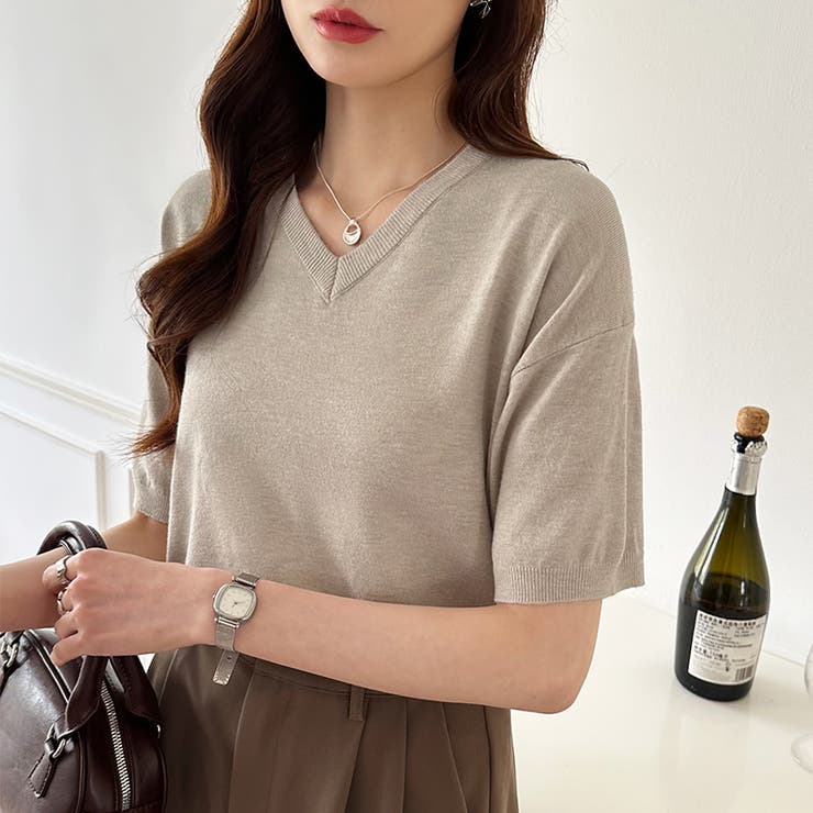 vネックニット 半袖ニット オフィスカジュアル | COCOMOMO | 詳細画像8 