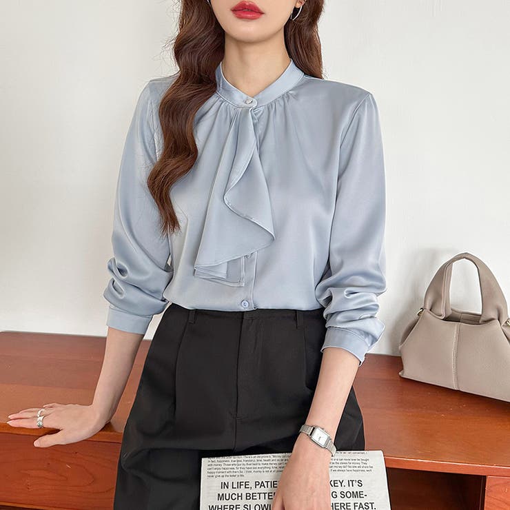 ボウタイブラウス スカーフタイブラウス オフィスカジュアル | COCOMOMO | 詳細画像14 