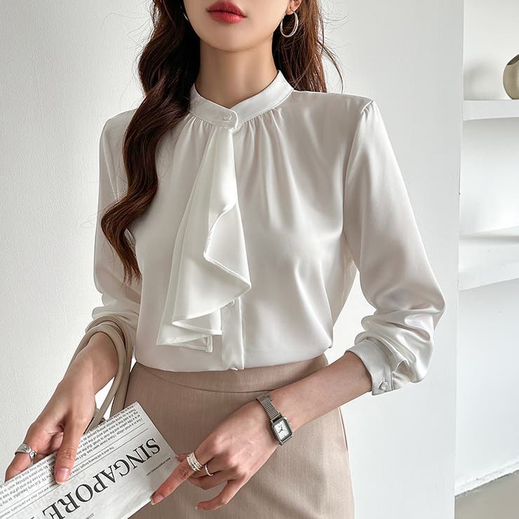 ボウタイブラウス スカーフタイブラウス オフィスカジュアル | COCOMOMO | 詳細画像17 