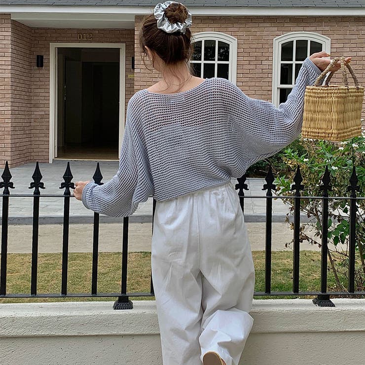 ざっくり透かし編み メッシュトップス レースアップショートカーディガン | COCOMOMO | 詳細画像20 