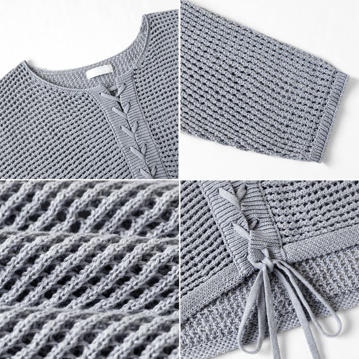 ざっくり透かし編み メッシュトップス レースアップショートカーディガン | COCOMOMO | 詳細画像25 