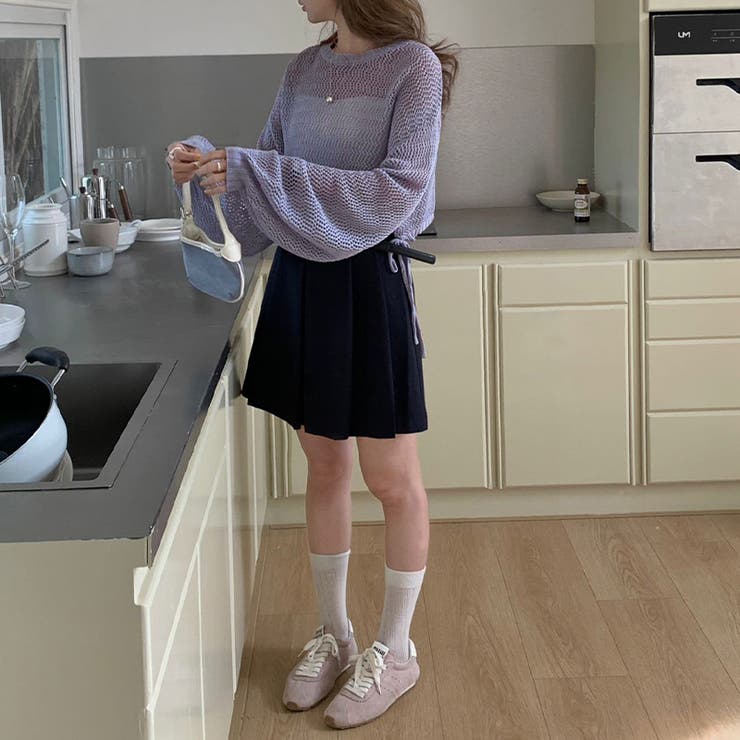 透かし編みショートニット メッシュトップス ボリューム袖 | COCOMOMO | 詳細画像11 