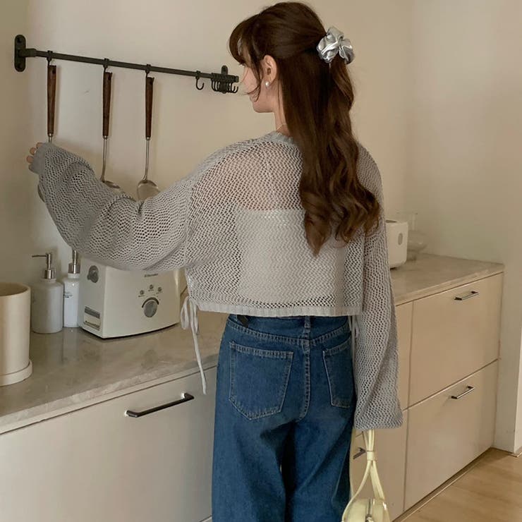 透かし編みショートニット メッシュトップス ボリューム袖 | COCOMOMO | 詳細画像20 