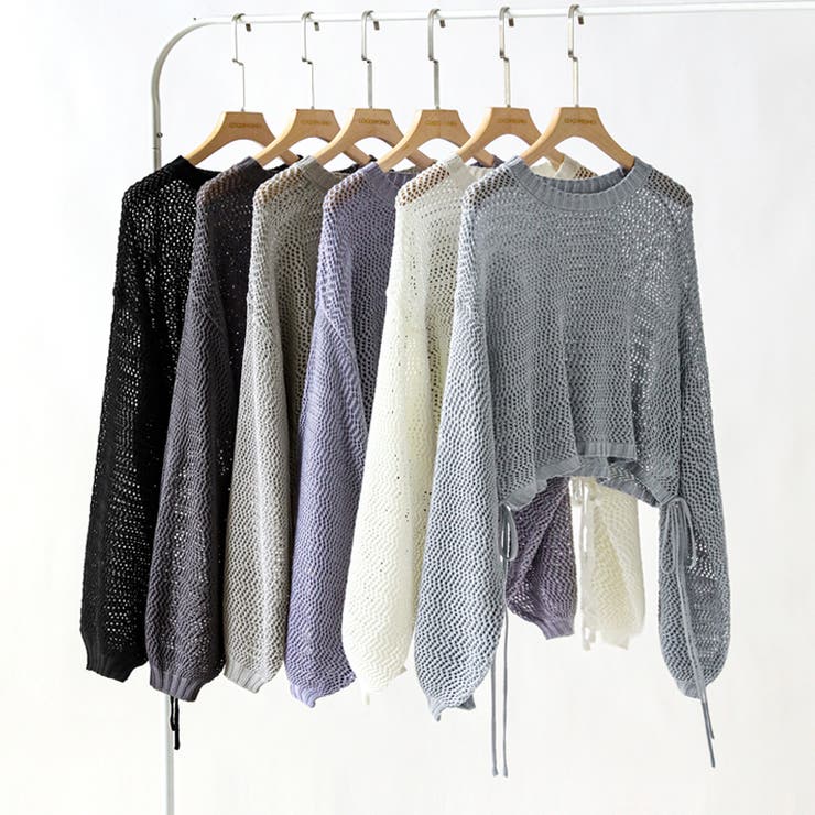 透かし編みショートニット メッシュトップス ボリューム袖 | COCOMOMO | 詳細画像25 