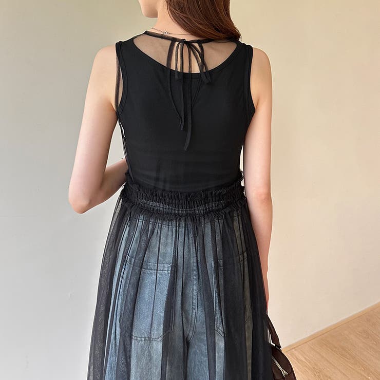 チュールワンピース レイヤードシアーワンピース ロングワンピース | COCOMOMO | 詳細画像7 